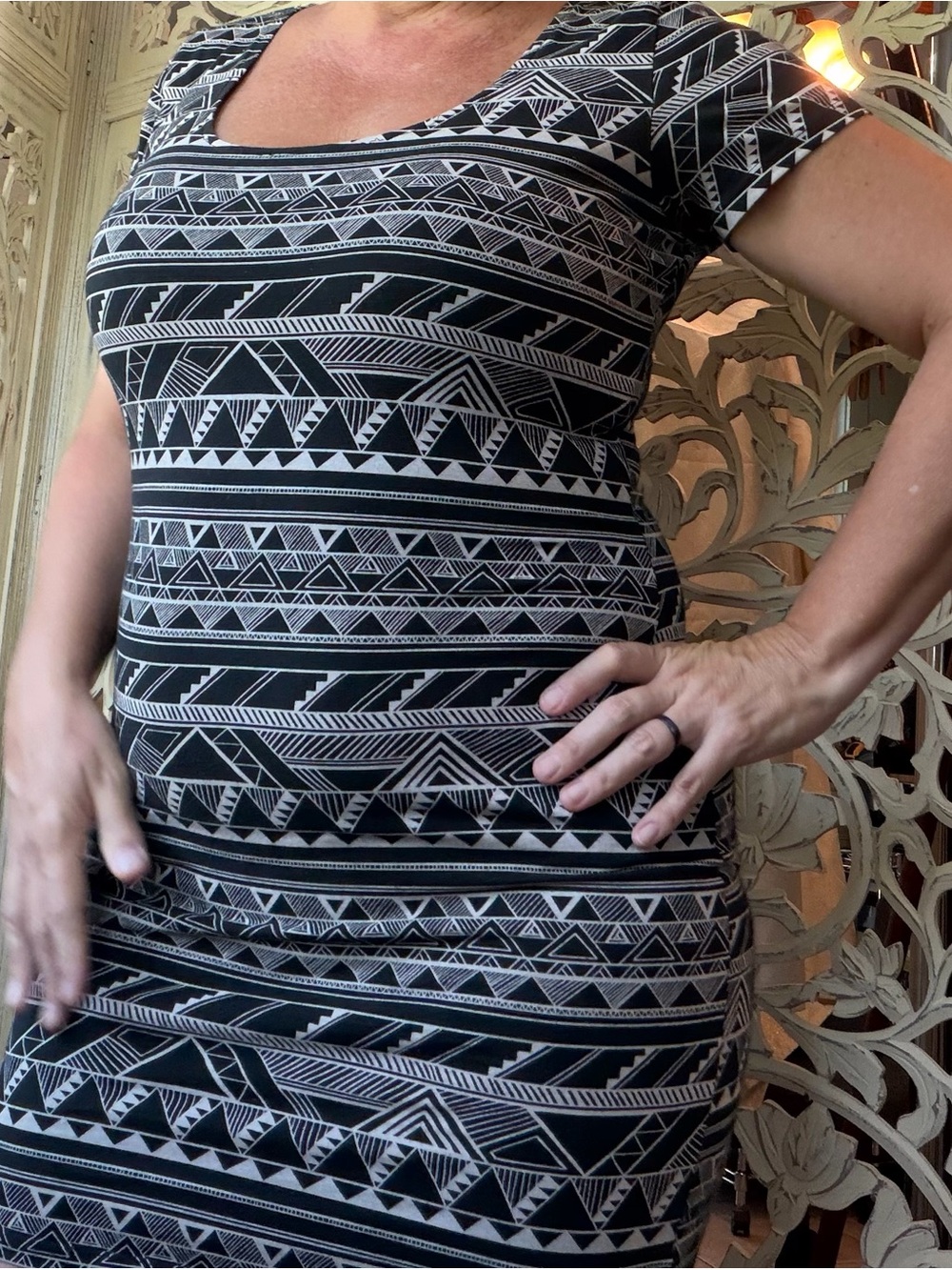 PINK Victoria's Secret Black and White Geometric Midi Dress